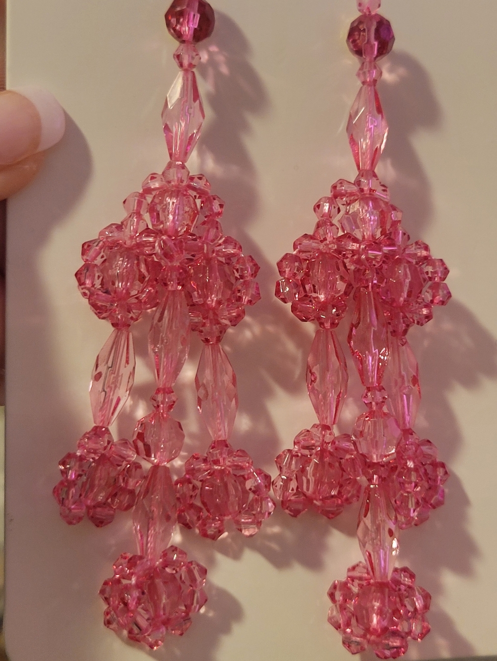 J. Crew Pink Faceted Beaded Chandelier Earrings - Picture 7 of 8
